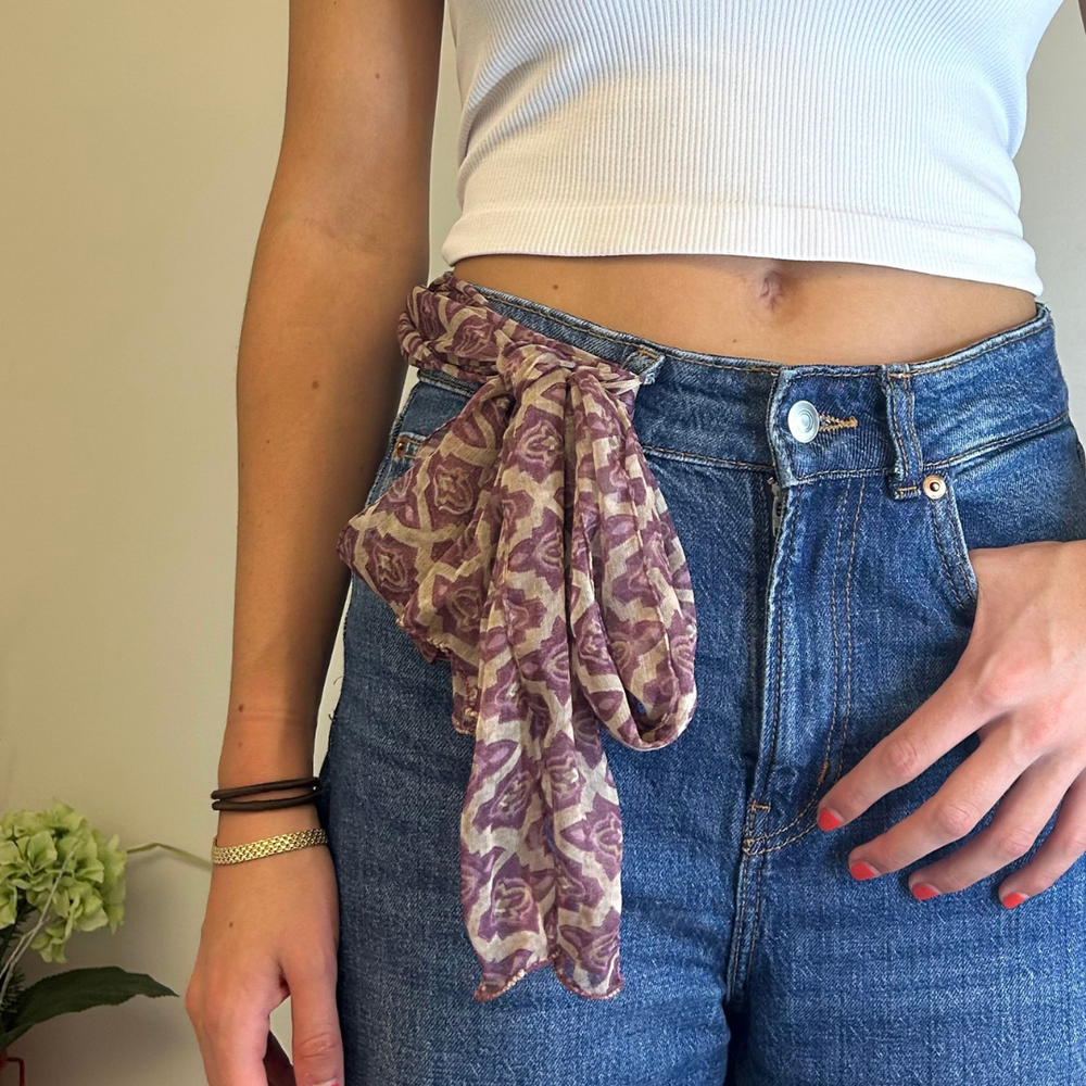 small chiffon scarf - purple and white