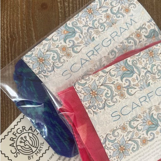 Scarf ready to mail as a 'SCARFGRAM' 