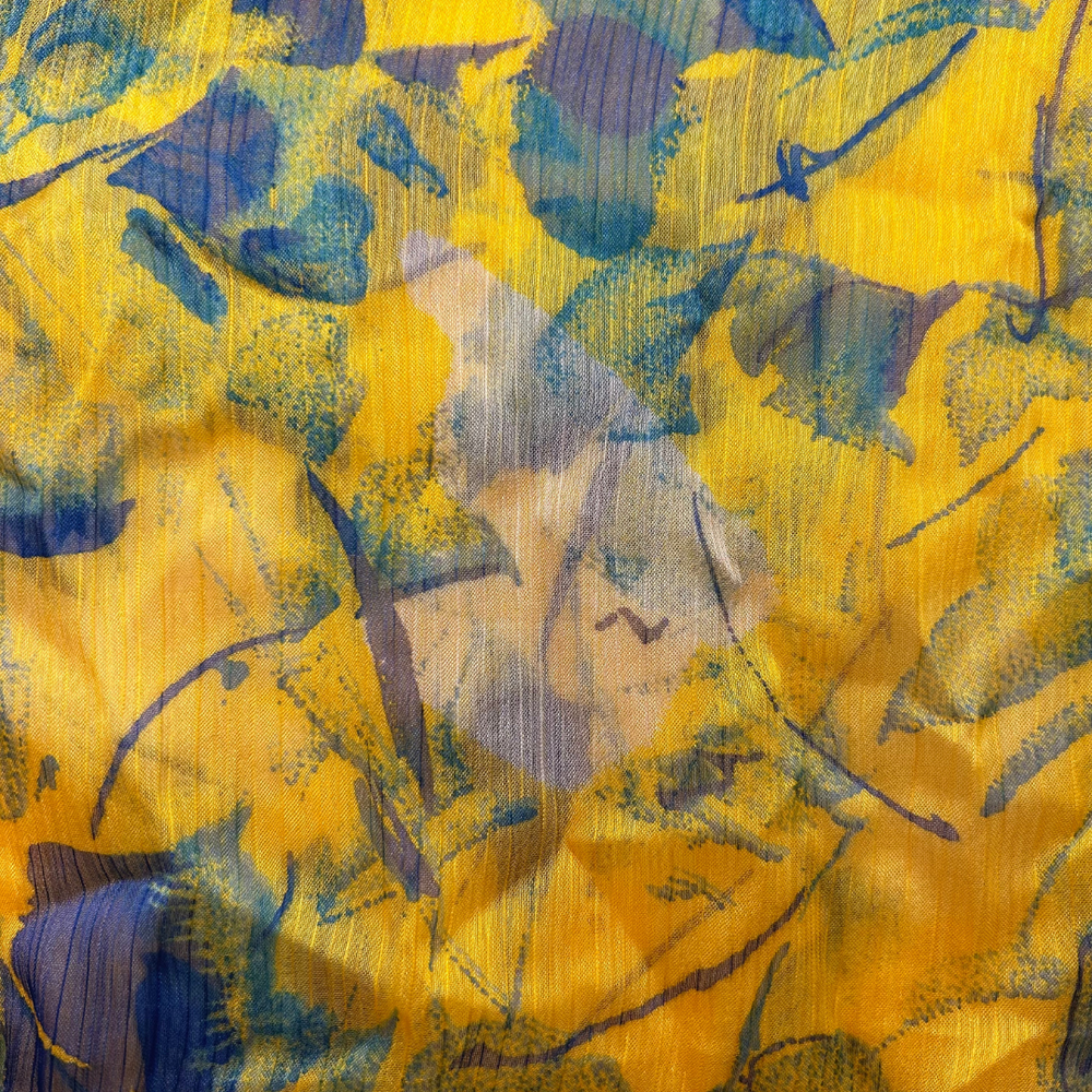 Small Chiffon Scarf - Yellow and Cobalt Blue