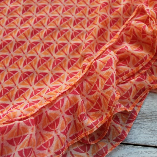chiffon ruffle scarf - peach and coral