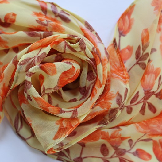 yellow chiffon scarf with roses