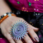 large sun statement silver ring