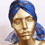 chemo head scarf blue marble print