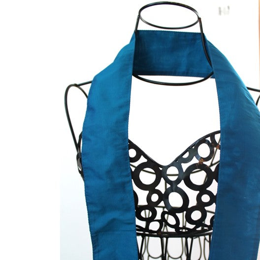 blue silk narrow and long scarf
