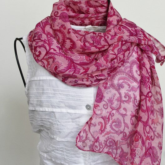 pink floral chiffon scarf