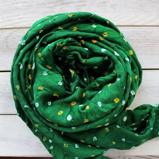 green bandhani silk scarf byMayil
