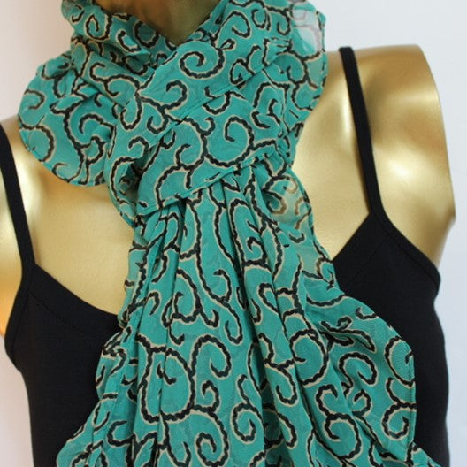 teal green ruffle scarf