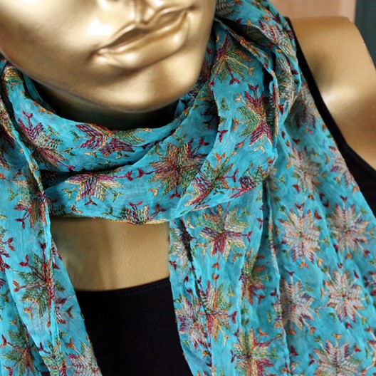 embroidered scarf turquoise