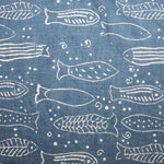 blue scarf with fish pattern