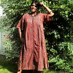 earthy red Ajrakh print cotton dress Mayil scarves