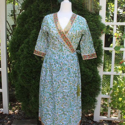 green  block print summer dress