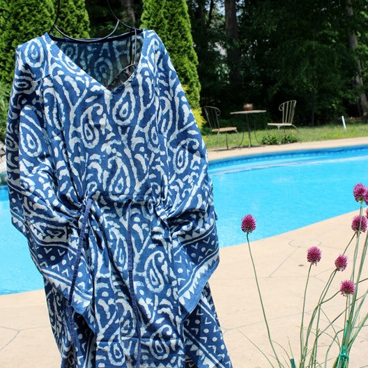 blue beach cvoer up kaftan style